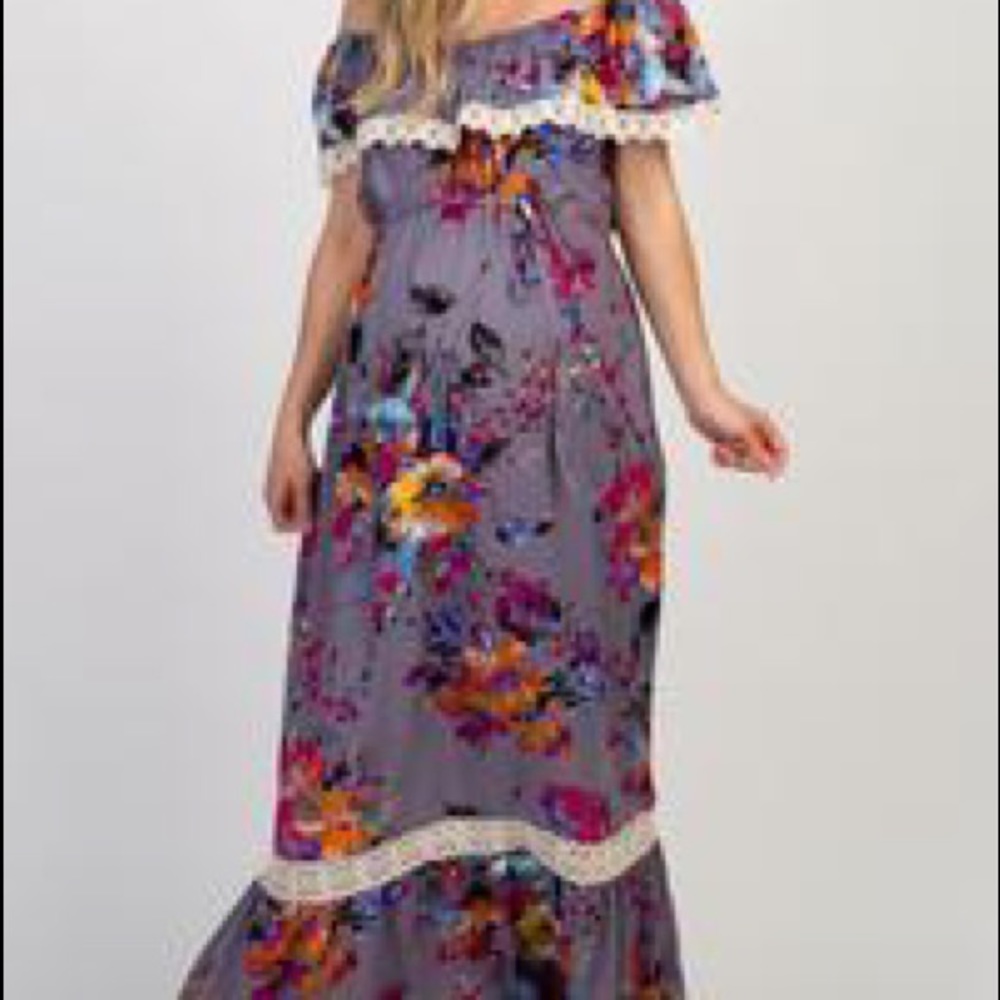 PinkBlush Grey Off Shoulder Maternity Maxi Dress